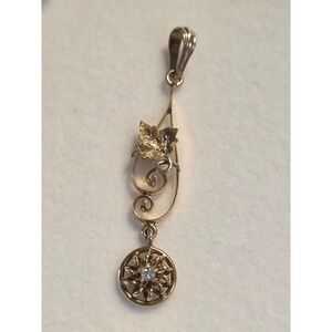Victorian 10K Yellow Gold Lavaliere White Sapphire Star Leaf Articulated Pendant